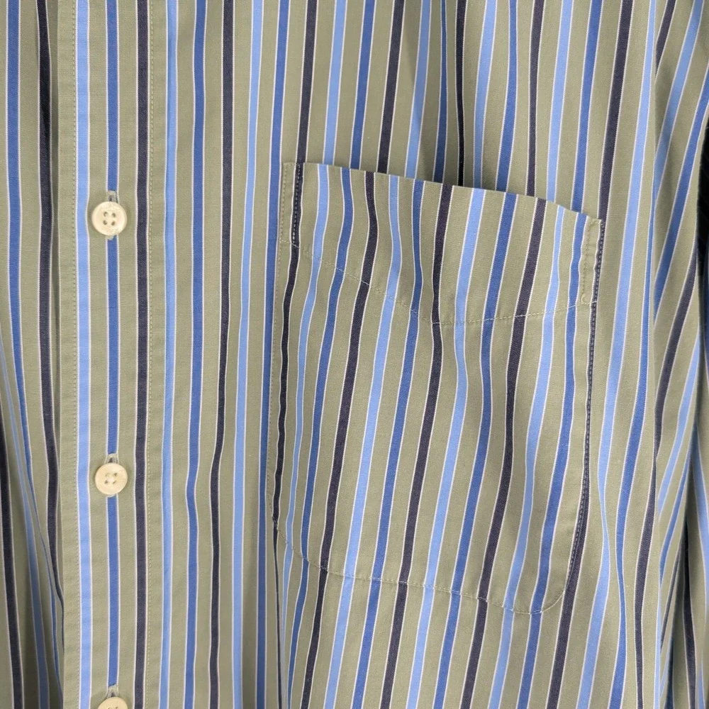 Austin Reed London Classic Striped Cotton‎ Button Down Shirt Green Blue Size L